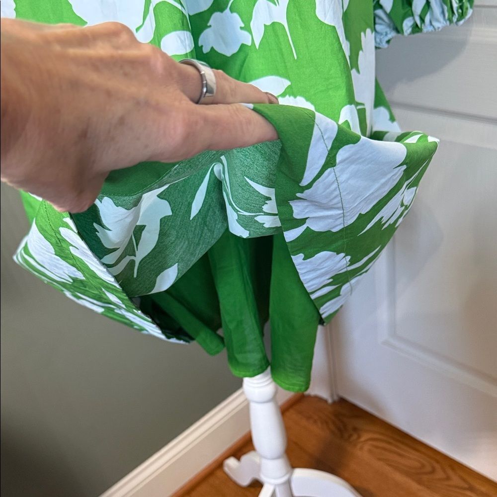 Kate Spade Floral Dress Green Cotton V Neck Balloon Sleeve XXL Plus - Picture 9 of 12